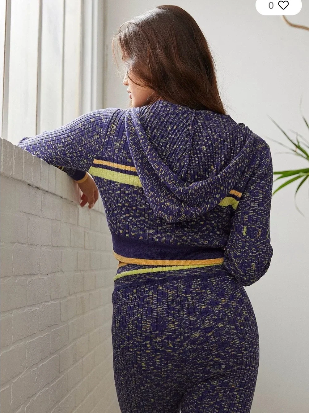 Urban Outfitters Out From Under purple + Yellow Ribbed Knit Set Zip Top & Pants.